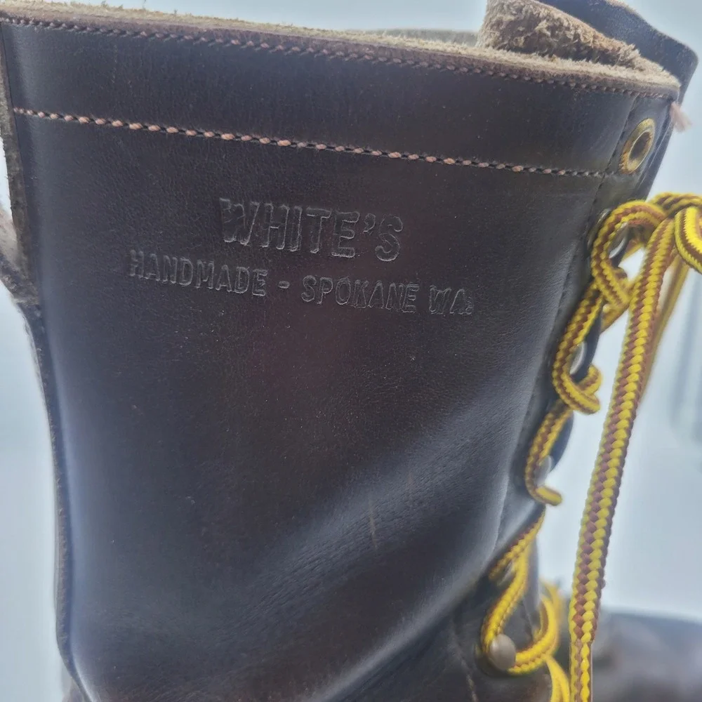 Whites Boots Men 8D Handmade Spokane Brown Leather Logger Packer Vibram Lug Sole